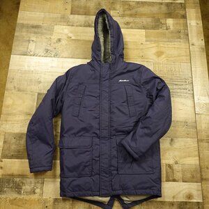 Eddie Bauer Kids XL (16) Navy Hooded Winter Parka Faux Fur & Down Blend